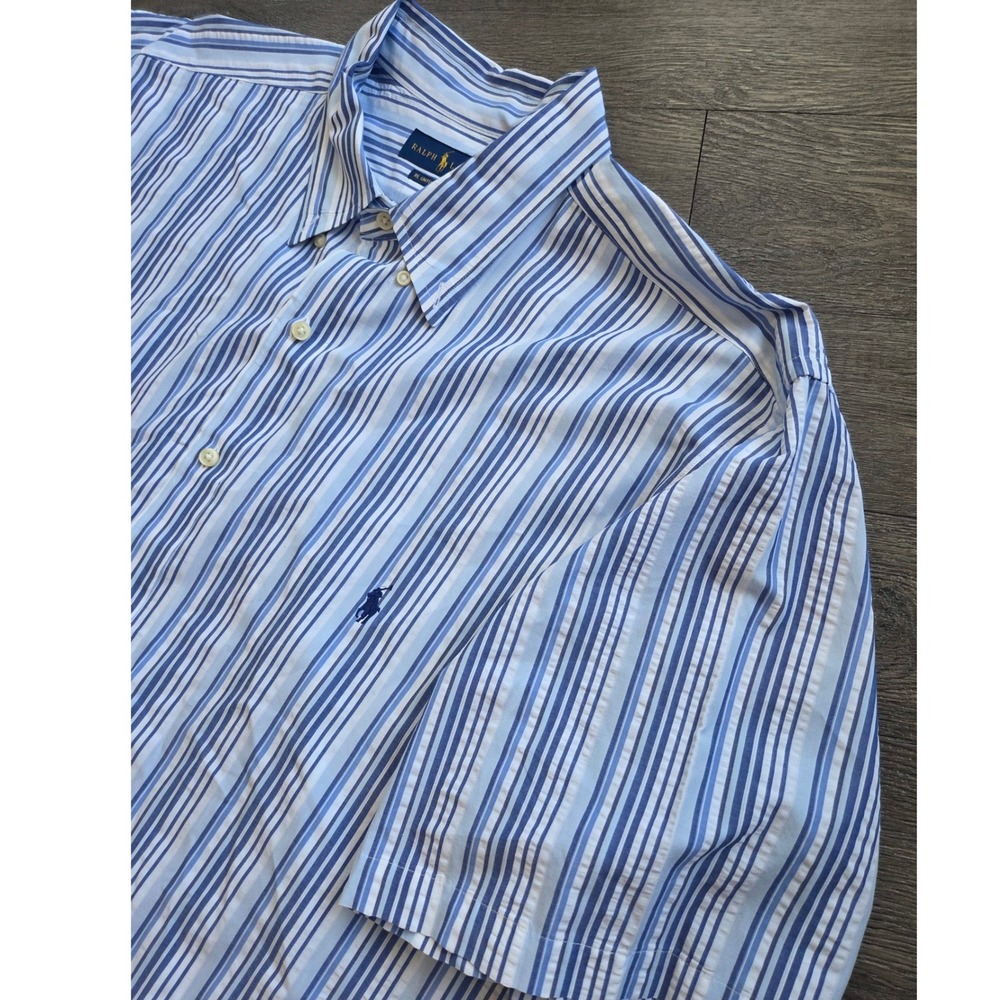 Polo Ralph Lauren Sport Shirt Mens 2XLT Blue Striped Untucked Fit Cotton
